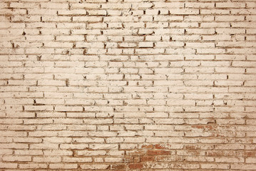Old red brick wall with white paint background texture