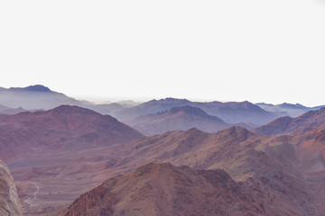 Egypt. Mount Sinai in the morning at sunrise. (Mount Horeb, Gabal Musa, Moses Mount). Pilgrimage place and famous touristic destination.