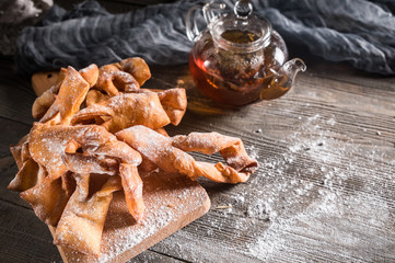 Brushwood - russian traditional cookies on wooden background