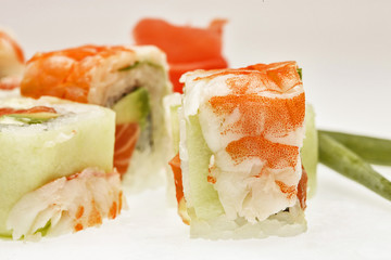 Sushi menu. Pieces of Japanese sushi isolated on a white background