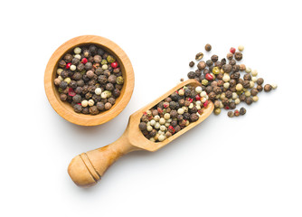 Different types of dried peppercorn.