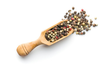 Different types of dried peppercorn.