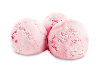 Strawberry ice cream on a white background