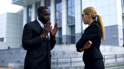 Co-workers quarreling, troubles at work, stressful lifestyle, misunderstanding