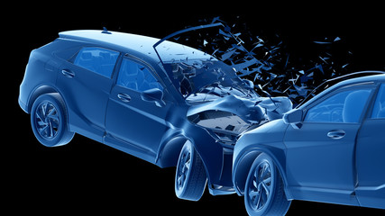 3d rendered illustration of two colliding cars