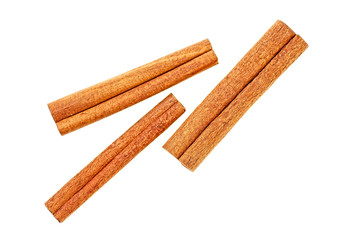 Top view of cinnamon sticks isolated on white background