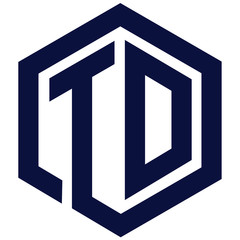 TD initial letters looping linked hexagon monogram logo - Vector