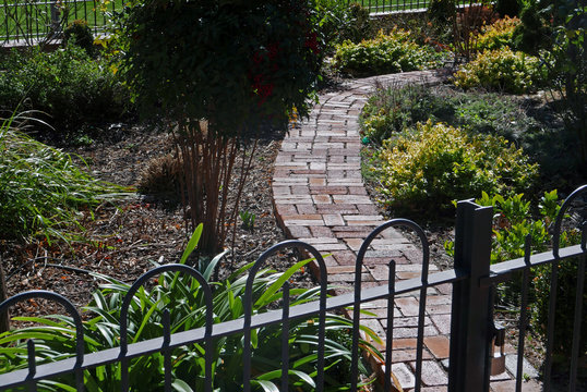 Brick path through garden