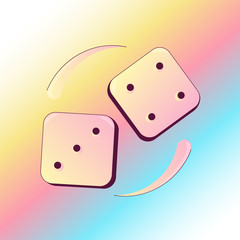 Fortune and Excitement Metaphor icon. Dropping Dices with three and four numbers, seven number in sum on a Gradient Synthwave Background. Vector cute illustration.