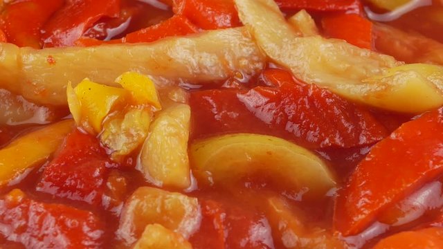 Canned vegetable lecho on the plate