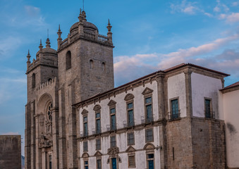 Fototapeta na wymiar Cathedral of Porto, the second-largest city in Portugal. Located along the Douro river estuary in Northern Portugal. Its historical core is a UNESCO World Heritage Site