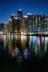 Fototapeta premium Busan Marina city skyscrapers illluminated in night