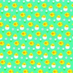 baby chick and hatching egg pattern on blue pattern