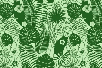 Fototapeta na wymiar Pattern of tropical plants and flowers