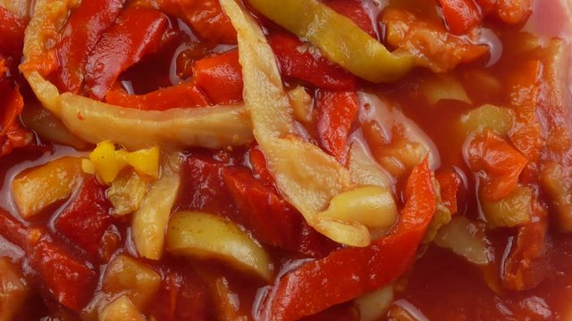 Canned vegetable lecho on the plate