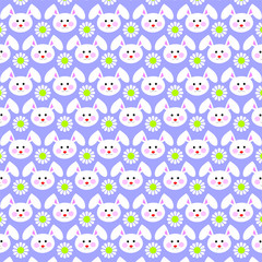 Easter bunny faces pattern on purple