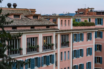 Sunset hour in Rome, Italy with cityscapes and rooftop views