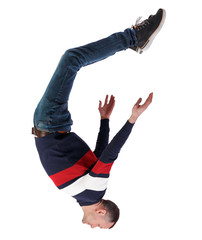 Side view of man in zero gravity or a fall.