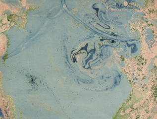 Obraz premium Stains of paint on paper. The texture of the splashes and spots of paint. EBRU- Ancient oriental drawing technique. Chaotic abstract organic design. Marbleized.