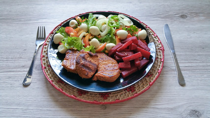 Salad with pork fillet. Healthy food
