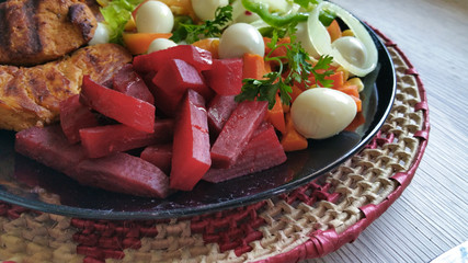 Salad with pork fillet. Healthy food
