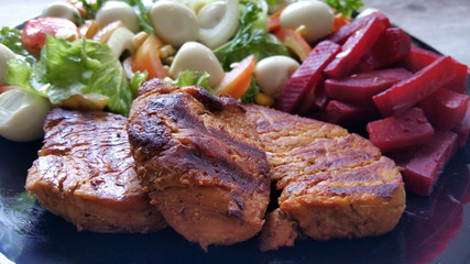 Salad with pork fillet. Healthy food
