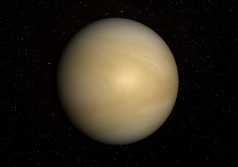 Venus isolated on a starry background. This image shows the cloud layer, not the solid terrain below. Elements of this image furnished by NASA. © marcel