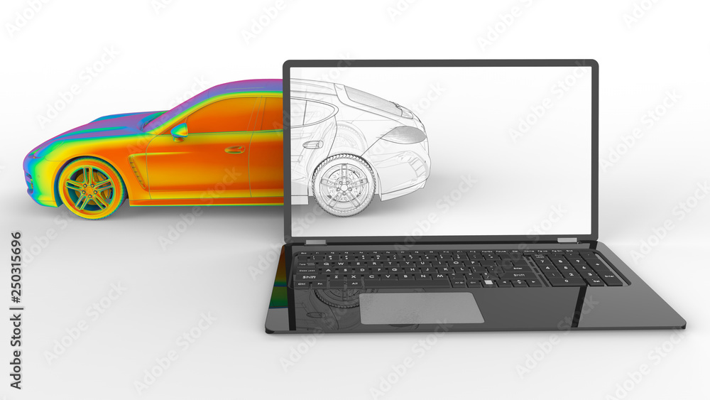 Aufkleber 3d render - car finite element analysis concept