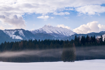 Fototapeta na wymiar Winter view from Bad Mitterndorf to snow covered mountain Kammspitz