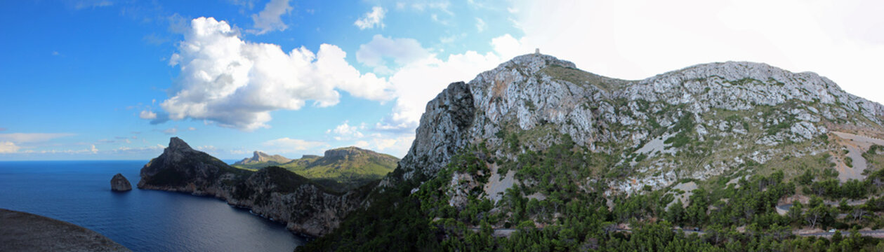 Mallorca coast with cliffs panoramic view