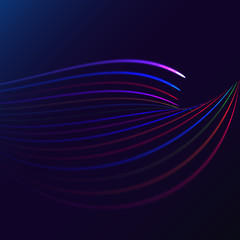 Multicolored abstract magic energy electrical spiral twisted cosmic fiery parallel lines, stripes shining glowing, rays of light on a colored background. Vector illustration. Texture