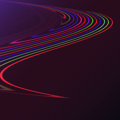 Multicolored abstract magic energy electrical spiral twisted cosmic fiery parallel lines, stripes shining glowing, rays of light on a colored background. Vector illustration. Texture