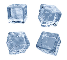 Three ice cubes, isolated on white background