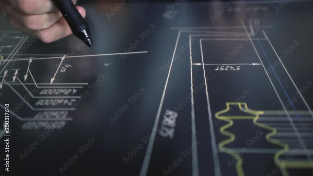 Wall mural architect using tablet pc in the work. engineer working with drawings on creative pen display tablet