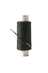 spool of black thread and needle