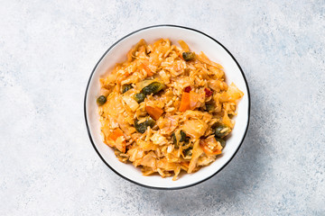 Cabbage stew with rice and vegetables. 