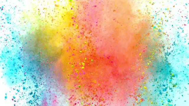 Colorful powder exploding on white background in super slow motion, shot with Phantom Flex 4K
