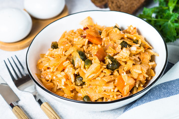 Cabbage stew with rice and vegetables. 