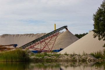 gravel pit with belt conveyor and sand mountain