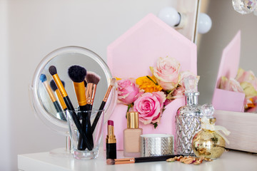 Make-up artist perfume, brushes, cream and other cosmetics