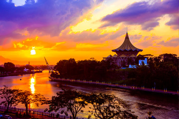 Sunset over Kuching, Malaysia  - 250319888