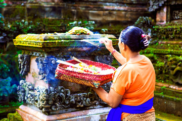 woman in burning incense at temple - 250321038