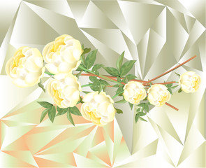 Bright yellow peonies on cubism background