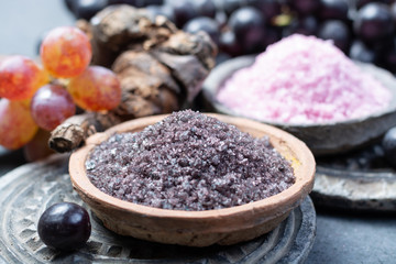Obraz na płótnie Canvas Spa treatment and skin care with Malvasia vulcanic grape aromatic sea salt