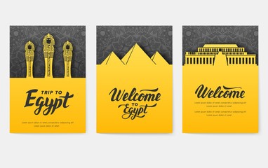 Set of Egypt country ornament illustration concept. Art traditional, poster, book, abstract, ottoman motifs, element. Vector decorative ethnic greeting card or invitation  design background.