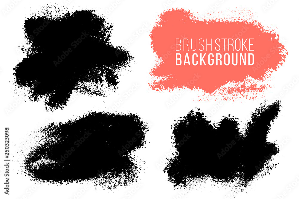 Poster vector set of big hand drawn brush strokes with splashes, stains for backdrops. monochrome design el