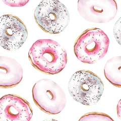 Foto op Plexiglas Aquarel prints Donuts naadloos patroon. Aquarel donuts.