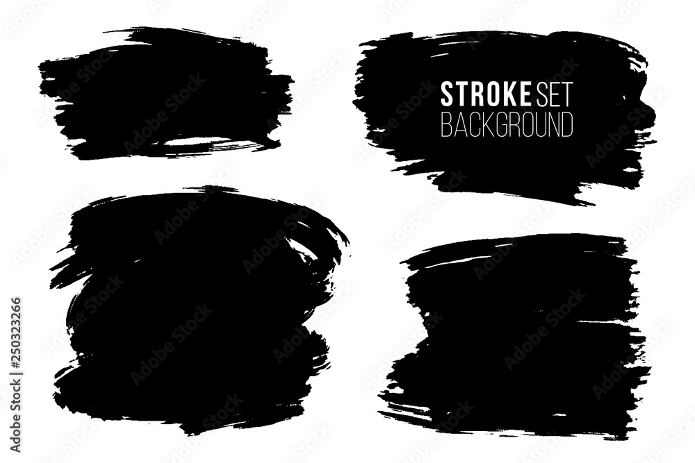 Poster vector set of big hand drawn brush strokes, stains for backdrops. monochrome design elements set. on