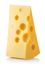 Delicious piece of cheese, isolated on white background