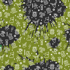Vector Christmas pattern with snowman, reindeer